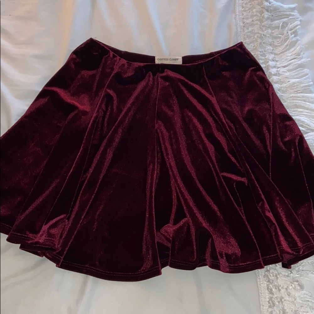 Worn Once Maroon Velvet Skater Skirt